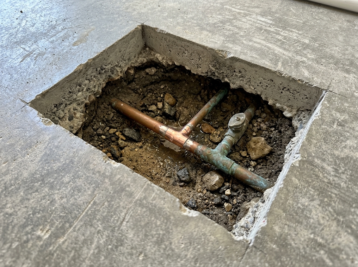 Foundation Plumbing and Concrete Slab Cutout for Leak Inspection